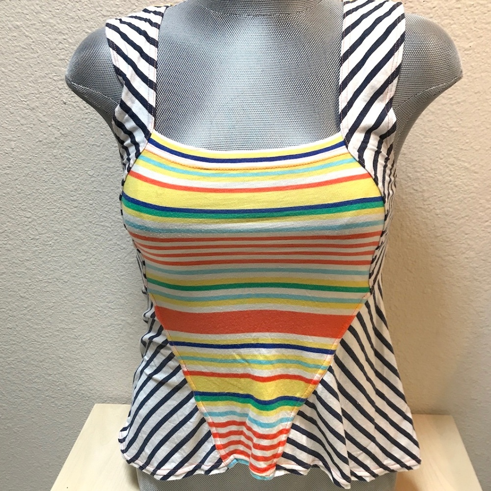 Colorful Summer Striped Tank. Wide Straps, Halter, Fitted. Stunning. Small